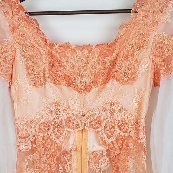 Vintage 60s Reworked Festival Renaissance Lace Maxi Wedding Dress - XXS - Picture 10 of 11